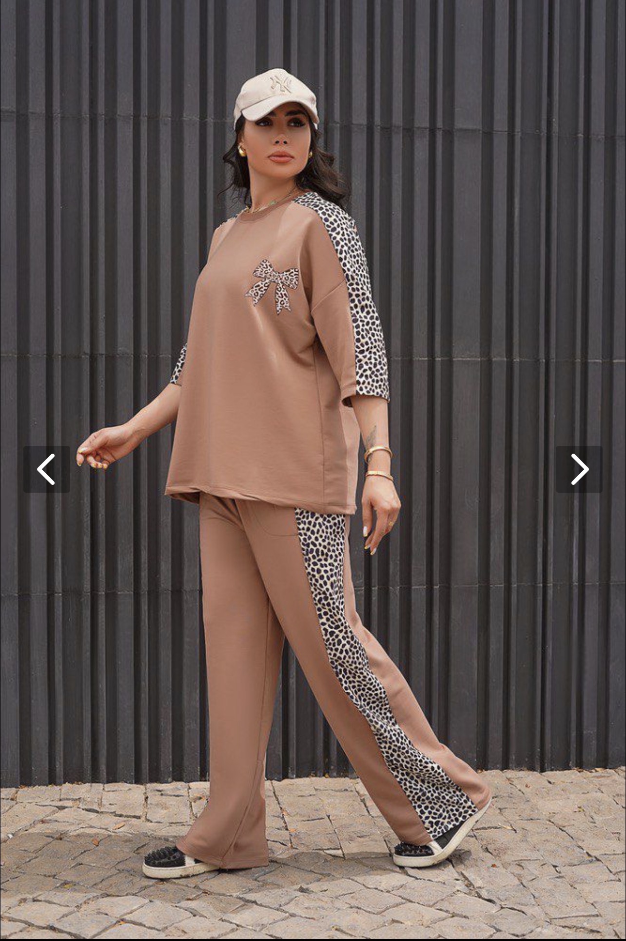 ست تيشرت و شلوار زنانه طرح پاپيون پلنگي